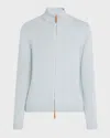 Lafayette 148 Cotton-silk Tape Fitted Bomber Sweater In Venetian Sky
