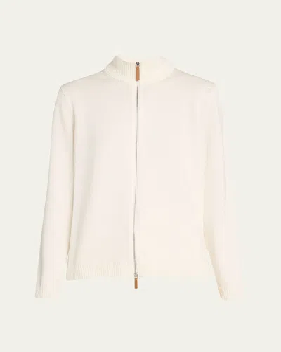Lafayette 148 Cotton-silk Tape Fitted Bomber Sweater In White