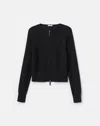 Lafayette 148 Cotton-silk Textured Stitch Zip Front Cardigan In Black