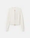Lafayette 148 Cotton-silk Textured Stitch Zip Front Cardigan In White