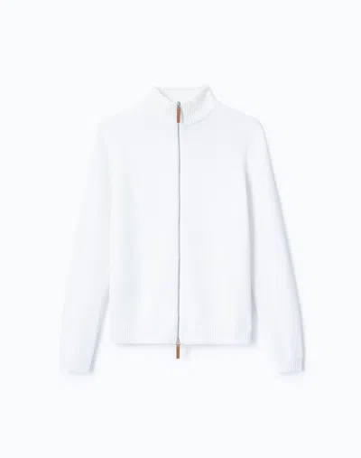 Lafayette 148 Cotton Silk Zip Front Cardigan In Cloud