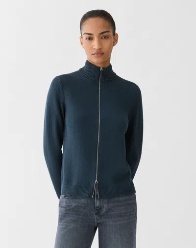 Lafayette 148 Cotton Silk Zip Front Cardigan In Blue