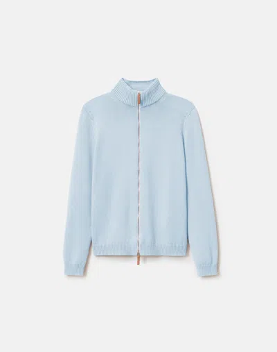 Lafayette 148 Cotton Silk Zip Front Cardigan In Blue