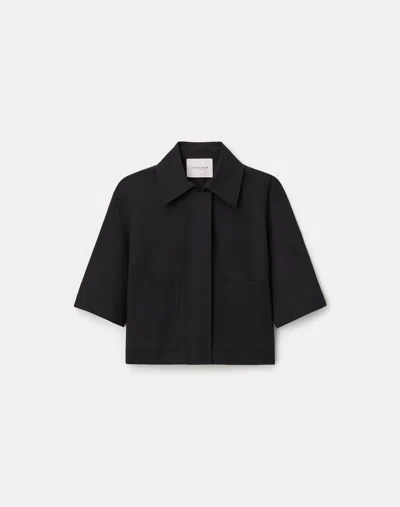 Lafayette 148 Cotton Stretch Twill Short Shirt Jacket In Black