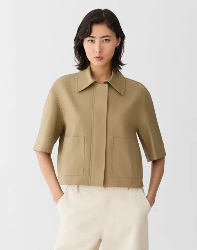 Lafayette 148 Cotton Stretch Twill Short Shirt Jacket In Neutral
