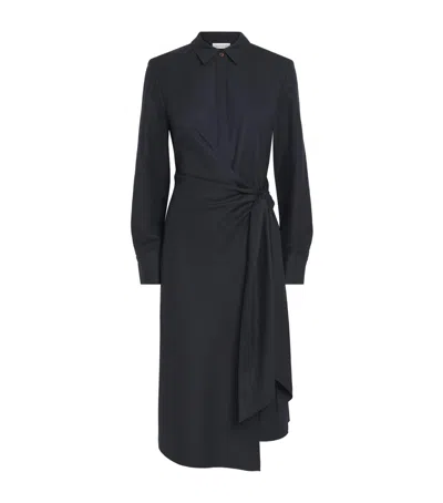 Lafayette 148 Cotton Tie-front Midi Shirt Dress In Black