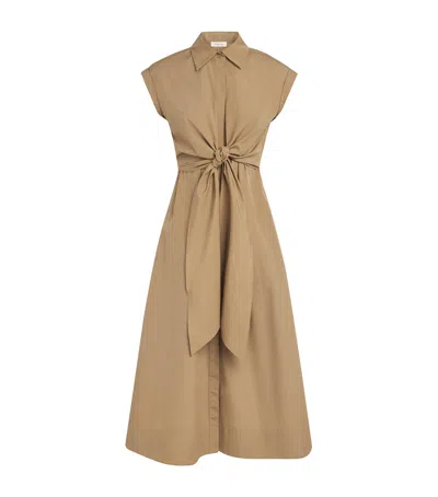 Lafayette 148 Cotton Tie-front Midi Shirt Dress In Brown