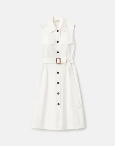 Lafayette 148 Cotton Twill Belted Sleeveless Shirtdress In Pattern