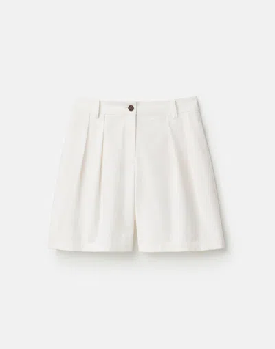 Lafayette 148 Cotton Twill Pleated Wide Leg Shorts In White