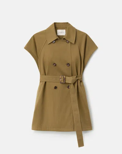 Lafayette 148 Cotton Viscose Twill Oversized Trench Poncho In Brown