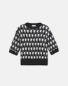 Lafayette 148 Cotton-wool Bouclé  Houndstooth Jacquard Crewneck Sweater In Black/ Cloud