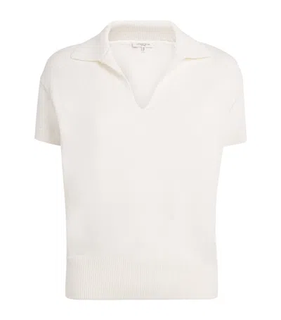 Lafayette 148 Cotton-silk Open-collar Polo Shirt In White