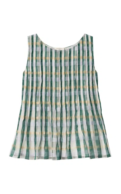 Lafayette 148 Cotton Silk Plaid Hand Pintucked Peplum Blouse In Multi