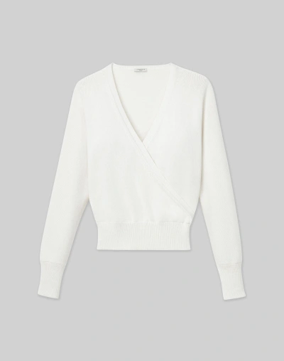 Lafayette 148 Cottonsilk Surplice V-neck Sweater In White