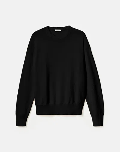Lafayette 148 Cotton-silk Tape Crewneck Sweater In Black