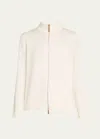 Lafayette 148 Cotton-silk Tape Fitted Bomber Sweater In Cloud