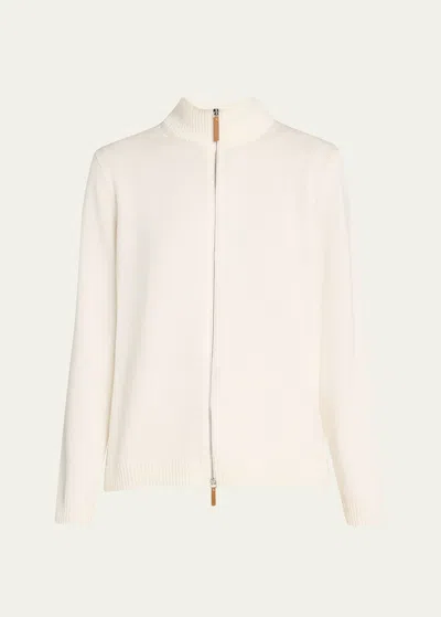 Lafayette 148 Cotton/silk Tape Fitted Bomber Sweater In White