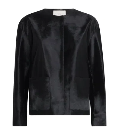 Lafayette 148 Cowhide Leather Jacket In Black