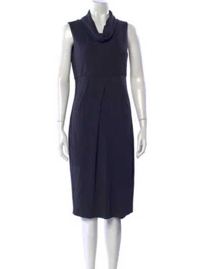 Pre-owned Lafayette 148 Cowl Neck Knee-length Dress In Blue