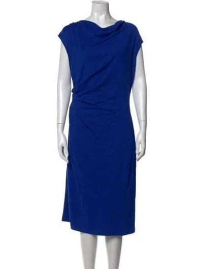 Pre-owned Lafayette 148 Cowl Neck Midi Length Dress In Blue