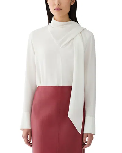 Lafayette 148 Cowl Neck Silk Stretch Scarf Blouse In Cloud