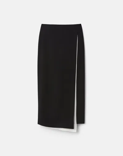 Lafayette 148 Crepe Contrast Midi Asymmetric Skirt In Black
