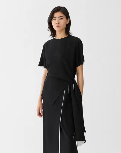 Lafayette 148 Crepe Contrast Reversible Blouse In Black