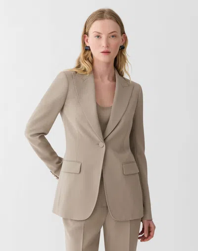 Lafayette 148 Crepe Fitted Single Button Blazer In Brown