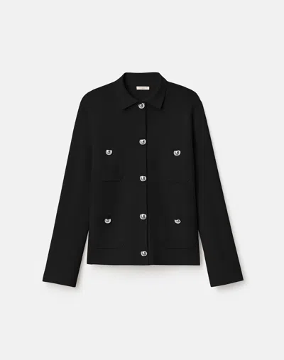 Lafayette 148 Crepe Knit Button Front Shirt Jacket In Black