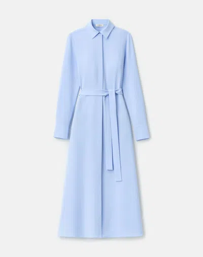 Lafayette 148 Crepe Long Sleeve Midi Shirtdress In Blue