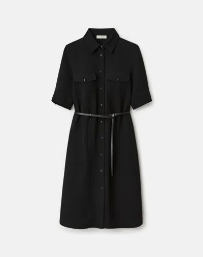 Lafayette 148 Crepe Patch Pocket Belted Shirt Dress In Black
