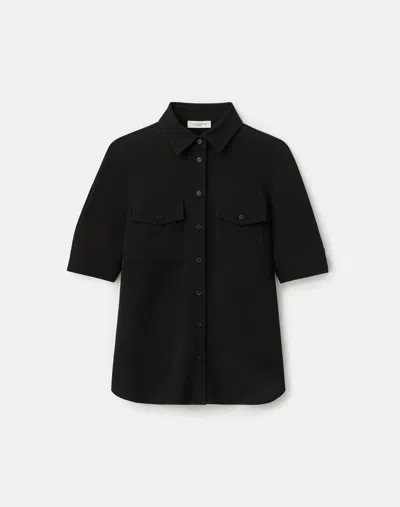 Lafayette 148 Crepe Patch Pocket Short Sleeve Blouse In Black