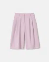 Lafayette 148 Crepe Pleated Wide Leg Long Short In Lavender Tint