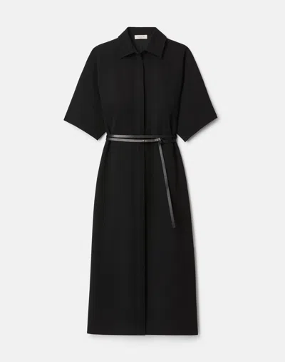 Lafayette 148 Crepe Short Sleeve Belted Midi Shirtdress In Black