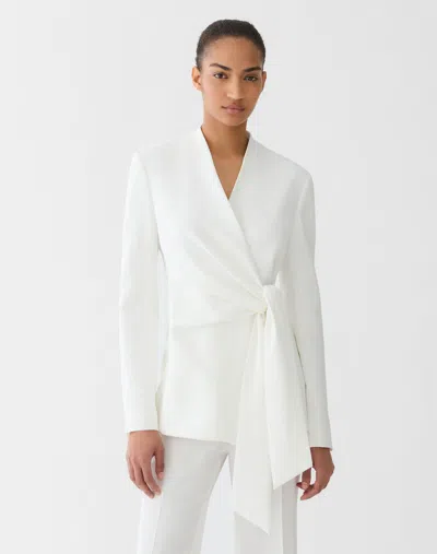 Lafayette 148 Crepe V-neck Wrap Blazer In Cloud