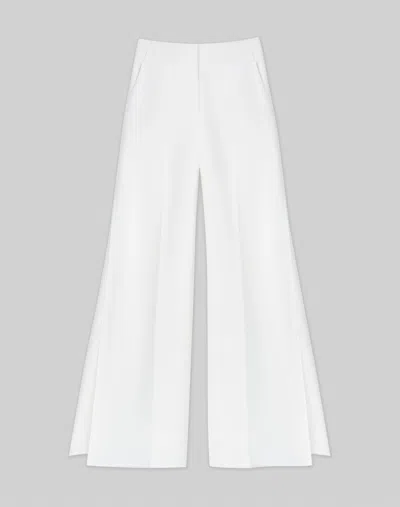 Lafayette 148 Crepe Wide Leg Slit Ankle Pants In Cloud
