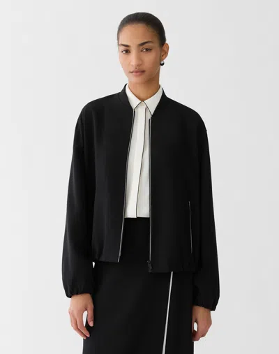 Lafayette 148 Crepe Zip Front Bomber Jacket In Black