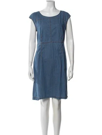 Pre-owned Lafayette 148 Crew Neck Knee-length Dress In Blue