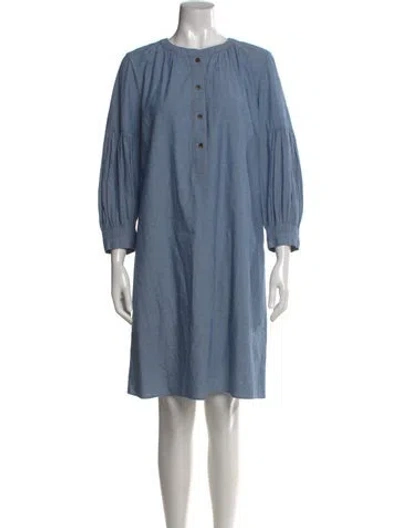 Pre-owned Lafayette 148 Crew Neck Knee-length Dress In Blue