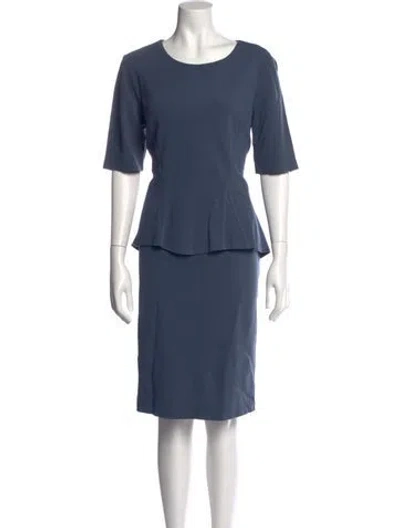 Pre-owned Lafayette 148 Crew Neck Knee-length Dress In Blue