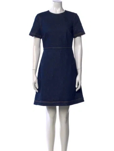 Pre-owned Lafayette 148 Crew Neck Knee-length Dress In Blue
