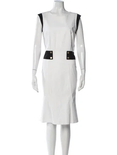 Pre-owned Lafayette 148 Crew Neck Knee-length Dress In White