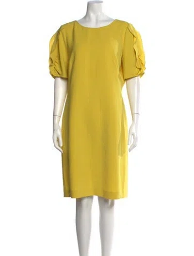 Pre-owned Lafayette 148 Crew Neck Knee-length Dress In Yellow