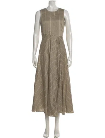 Pre-owned Lafayette 148 Crew Neck Long Dress In Neutral