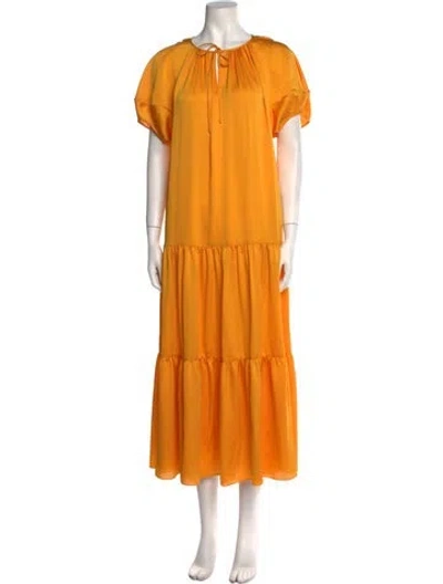 Pre-owned Lafayette 148 Crew Neck Long Dress In Orange