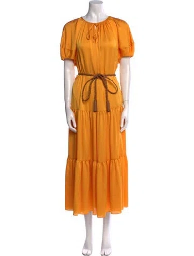 Pre-owned Lafayette 148 Crew Neck Long Dress In Orange