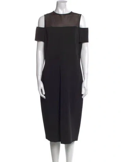 Pre-owned Lafayette 148 Crew Neck Midi Length Dress In Black