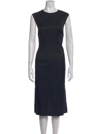 Pre-owned Lafayette 148 Crew Neck Midi Length Dress In Blue