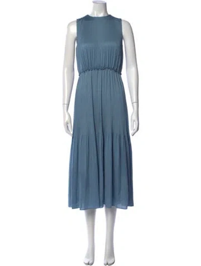 Pre-owned Lafayette 148 Crew Neck Midi Length Dress In Blue