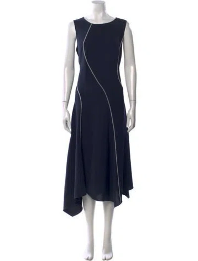 Pre-owned Lafayette 148 Crew Neck Midi Length Dress In Blue